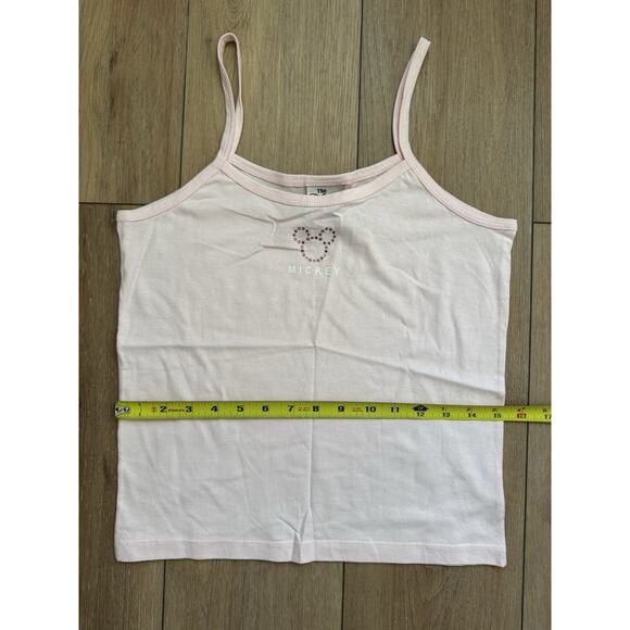 Vintage Y2K Disney Store Baby Pink Mickey Rhinestone Tank Top NWT Straps - Picture 2 of 11